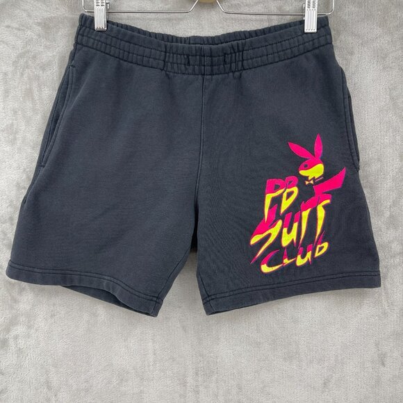 Playboy Pacsun PB Surf Club Sweat Shorts Black Pink Yellow Logo - Picture 1 of 12